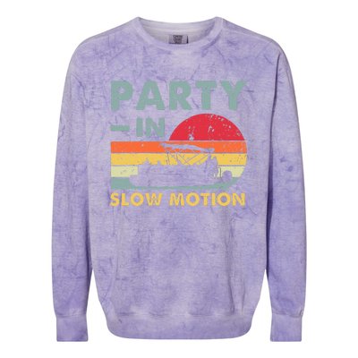 Party In Slow Motion Pontoon Boat Retro Vintage Funny Colorblast Crewneck Sweatshirt