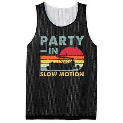 Party In Slow Motion Pontoon Boat Retro Vintage Funny Mesh Reversible Basketball Jersey Tank