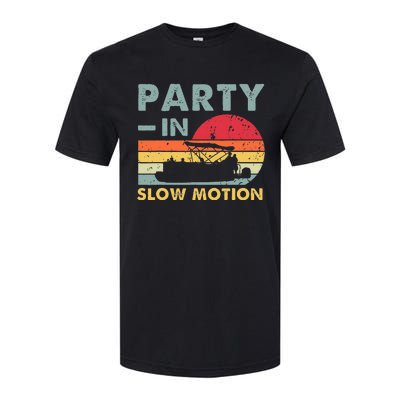 Party In Slow Motion Pontoon Boat Retro Vintage Funny Softstyle CVC T-Shirt