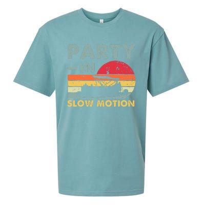 Party In Slow Motion Pontoon Boat Retro Vintage Funny Sueded Cloud Jersey T-Shirt