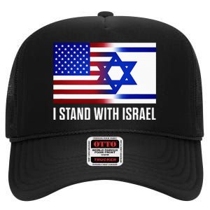 Pro Israel Supporter I Stand With Israel Patriotic USA Flag High Crown Mesh Back Trucker Hat