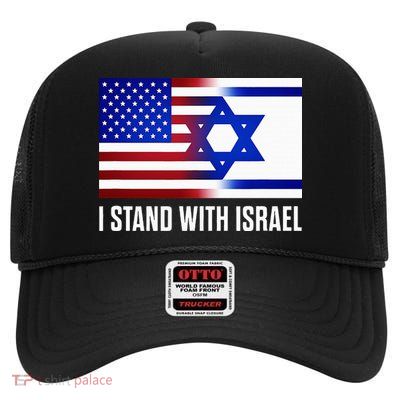 Pro Israel Supporter I Stand With Israel Patriotic USA Flag High Crown Mesh Back Trucker Hat