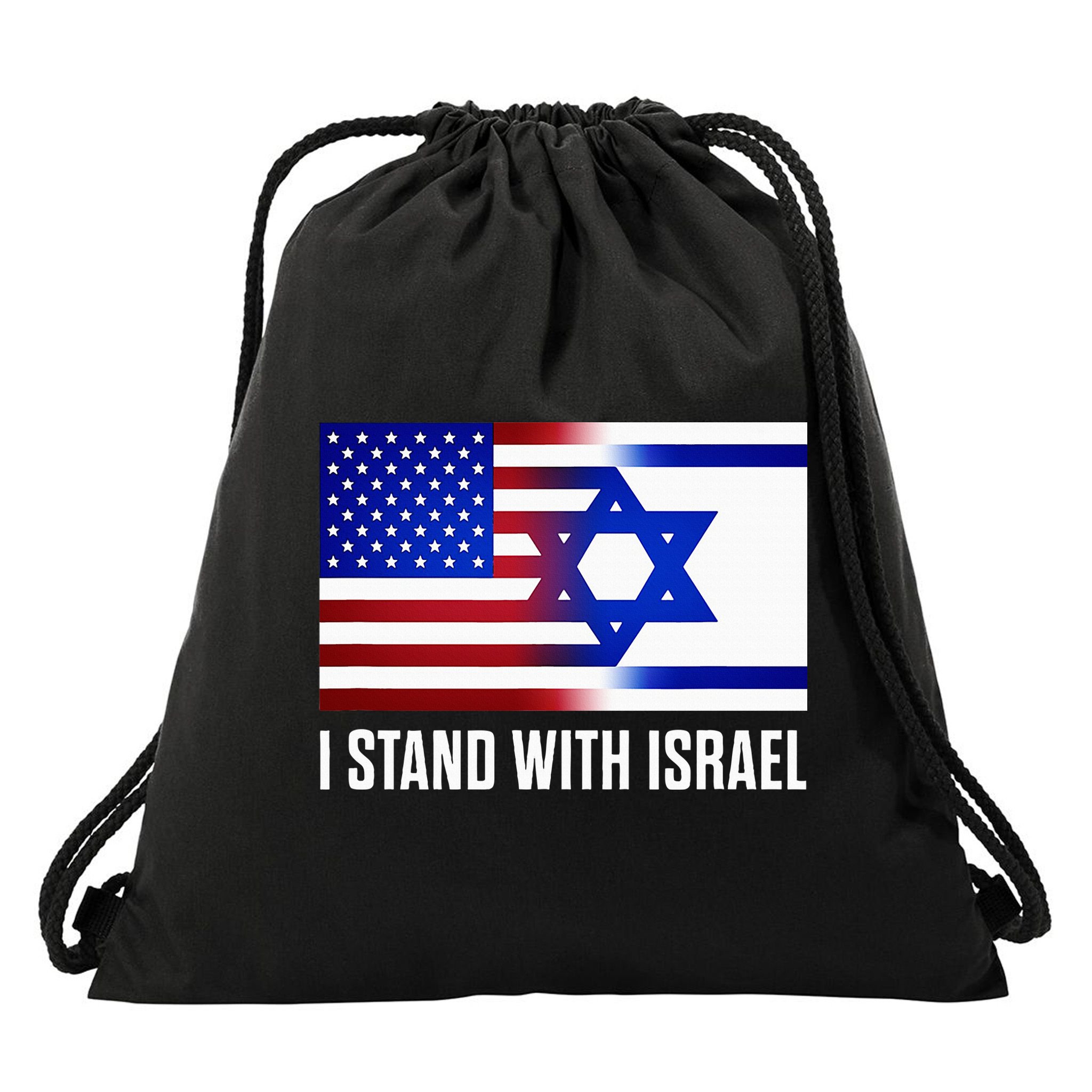 Pro Israel Supporter I Stand With Israel Patriotic USA Flag Drawstring Bag