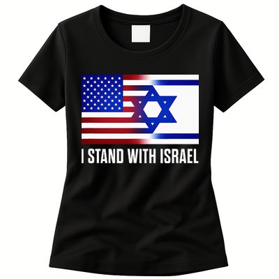 Pro Israel Supporter I Stand With Israel Patriotic USA Flag Womens T-Shirt