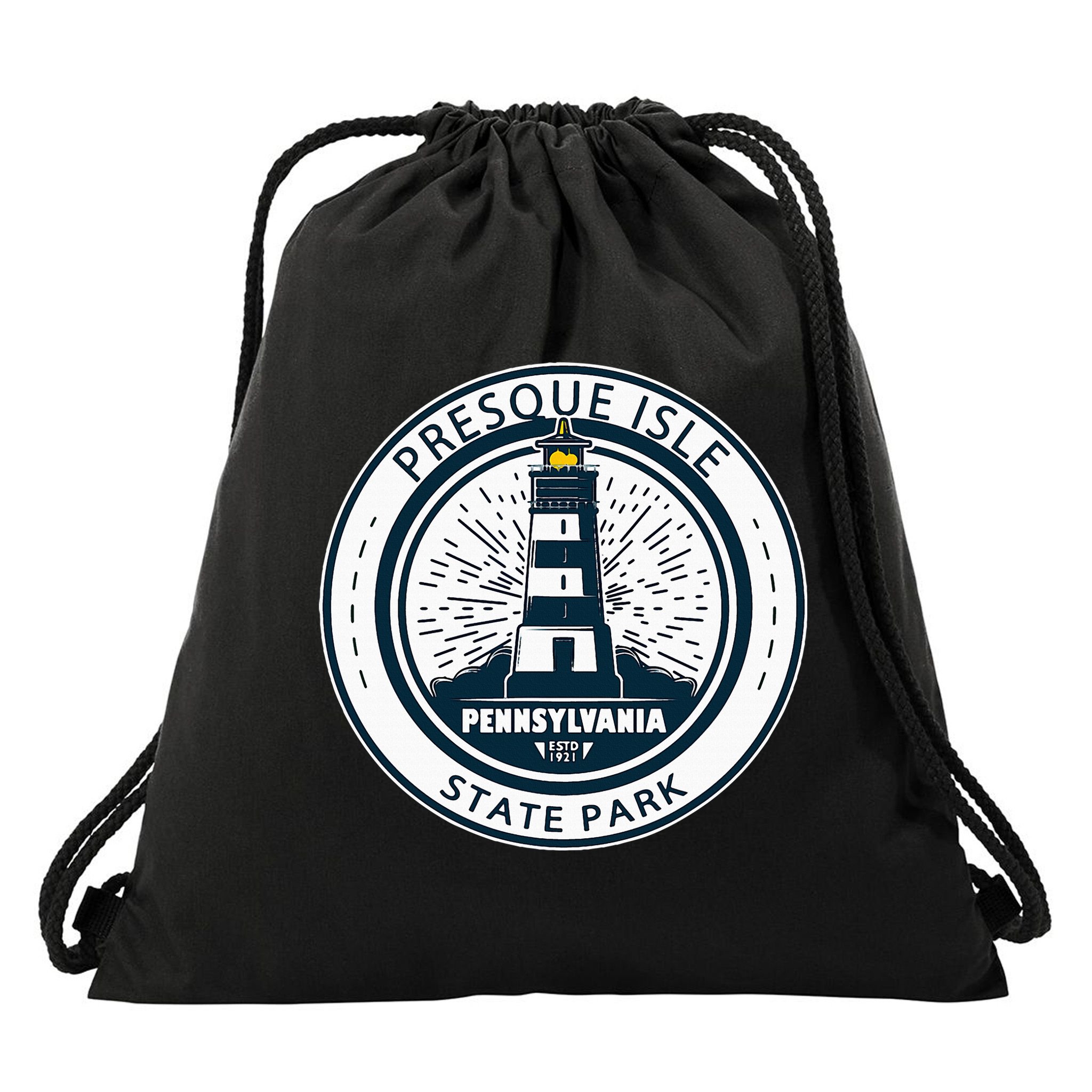 Presque Isle State Park Pennsylvania Badge Vintage Drawstring Bag