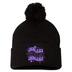 Purple Indians School Spirit Spirit Wear Pom Pom 12in Knit Beanie