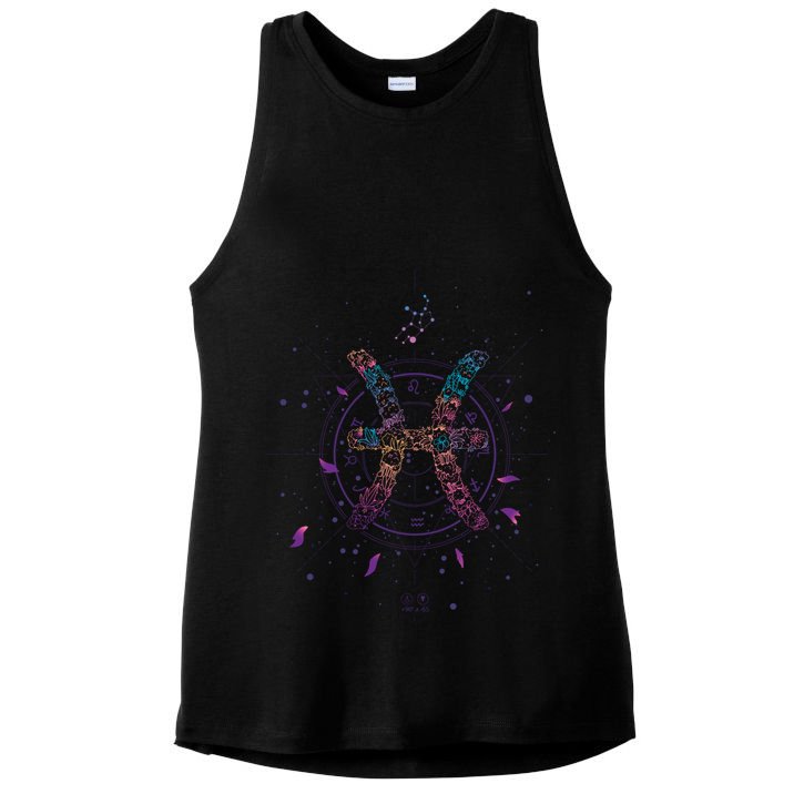 Pisces Floral Zodiac Ladies PosiCharge Tri-Blend Wicking Tank