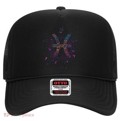 Pisces Floral Zodiac High Crown Mesh Back Trucker Hat