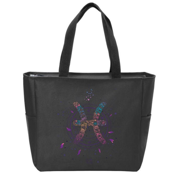 Pisces Floral Zodiac Zip Tote Bag