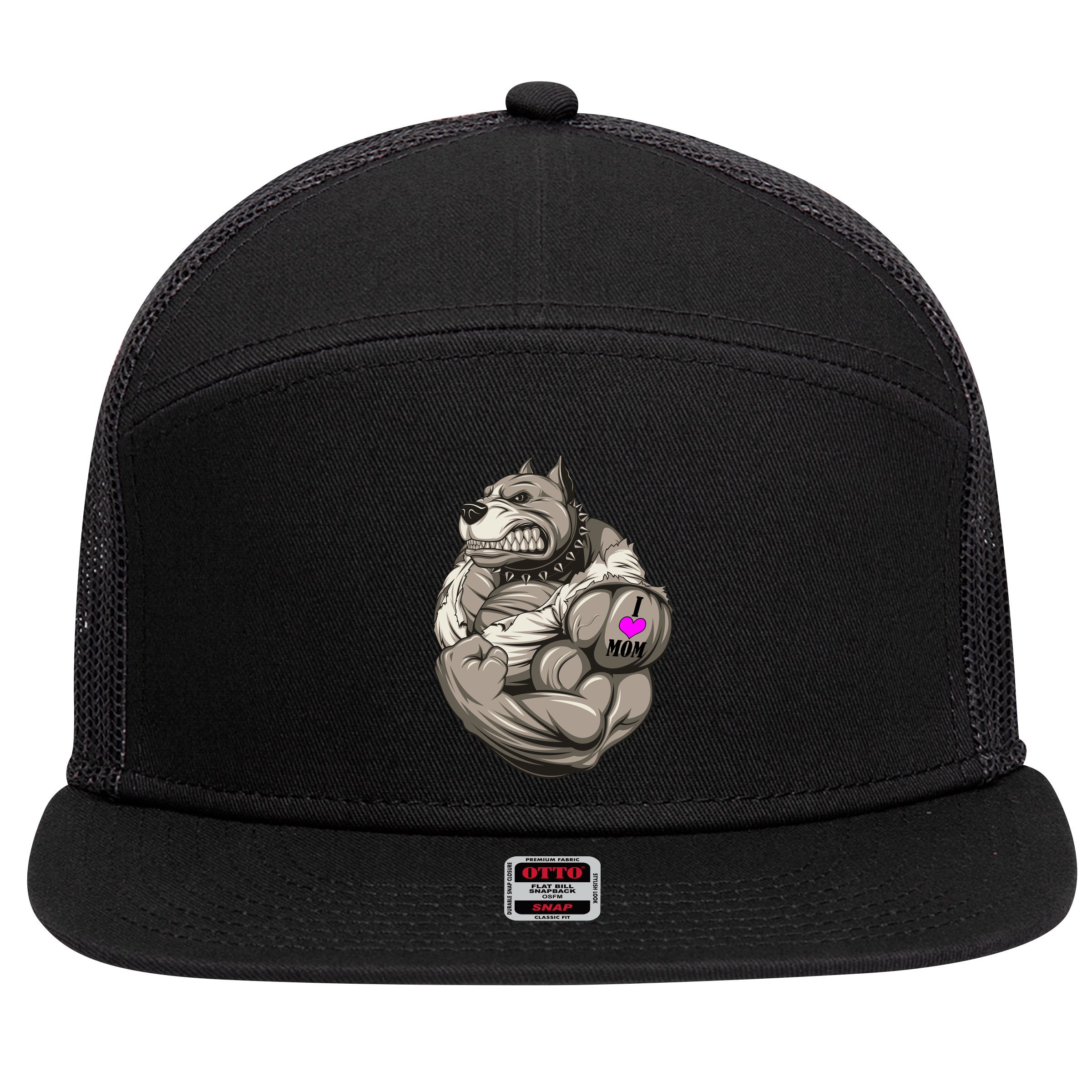 Pit Bull Loves Mom 7 Panel Mesh Trucker Snapback Hat