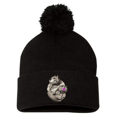 Pit Bull Loves Mom Pom Pom 12in Knit Beanie