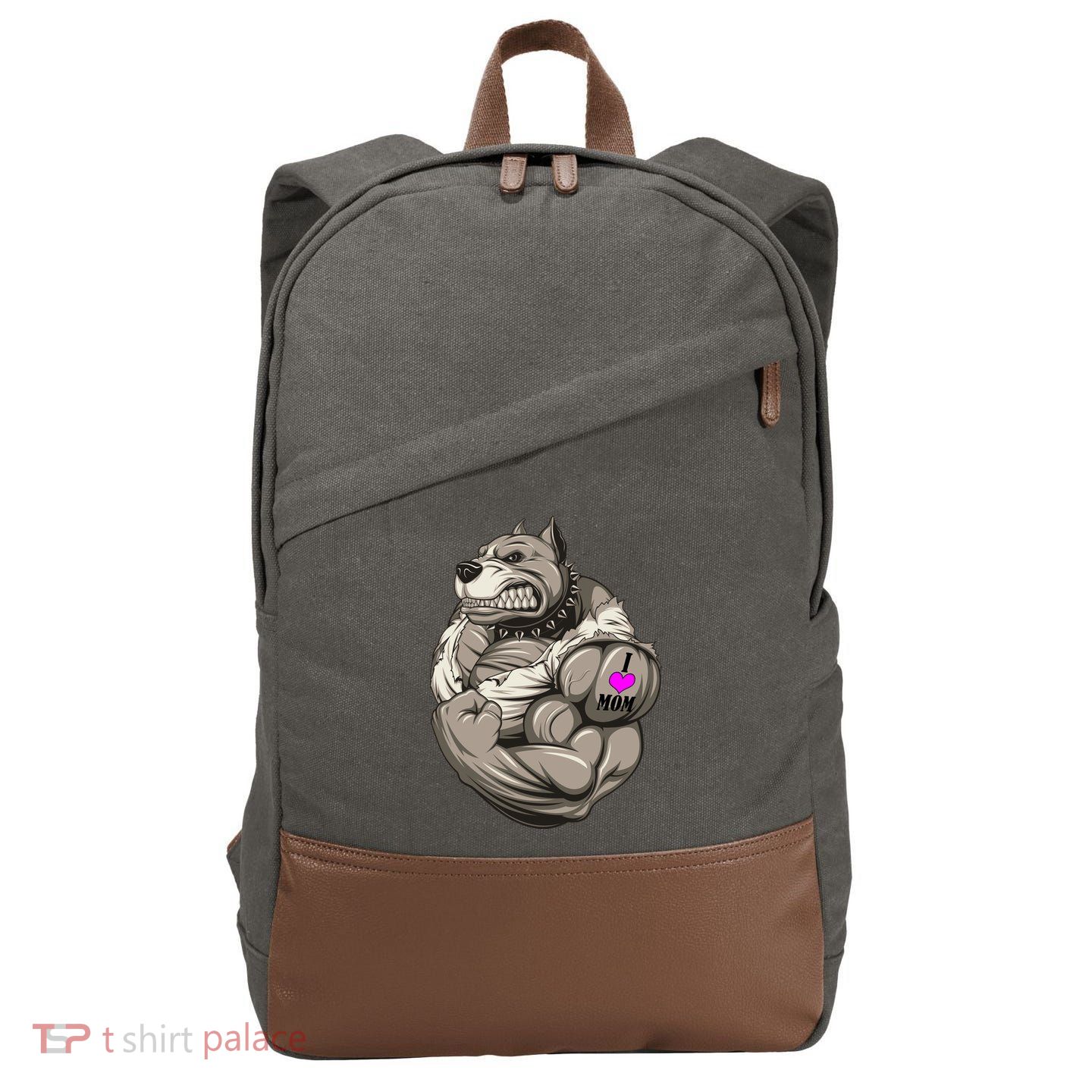 Pit Bull Loves Mom Cotton Canvas Backpack