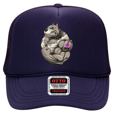 Pit Bull Loves Mom High Crown Mesh Back Trucker Hat