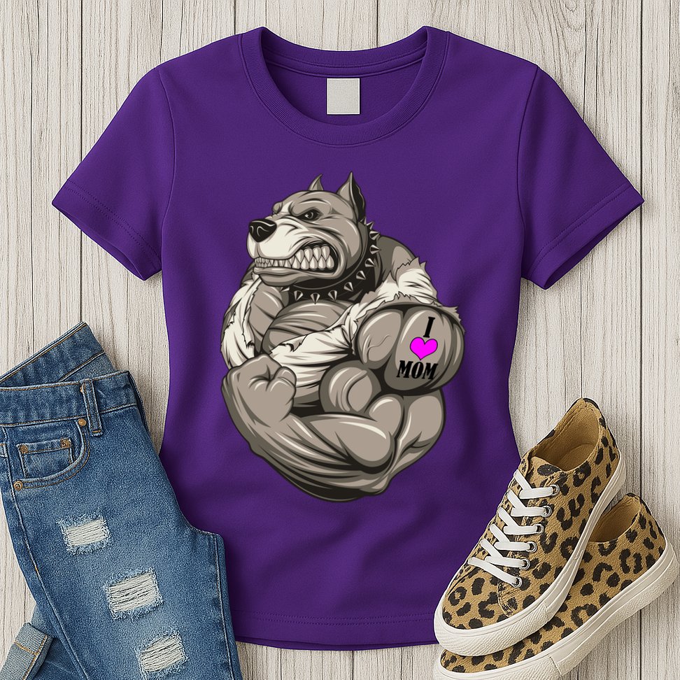 Pit Bull Loves Mom Womens T-Shirt