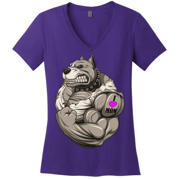 Pit Bull Loves Mom Women's V-Neck T-Shirt