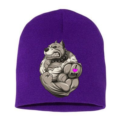 Pit Bull Loves Mom Short Acrylic Beanie