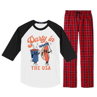 Party In The Usa Shirt Hot Dog Love USA Funny Fourth Of July Raglan Sleeve Pajama Set