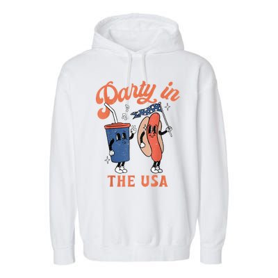 Party In The Usa Shirt Hot Dog Love USA Funny Fourth Of July Garment-Dyed Fleece Hoodie