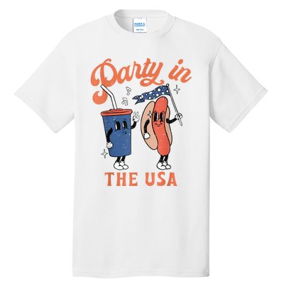 Party In The Usa Shirt Hot Dog Love USA Funny Fourth Of July Tall T-Shirt