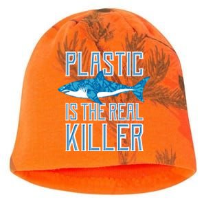 Plastic Is The Real Killer Shark Environt Save Ocean Funny Gift Kati - Camo Knit Beanie