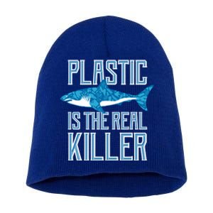 Plastic Is The Real Killer Shark Environt Save Ocean Funny Gift Short Acrylic Beanie