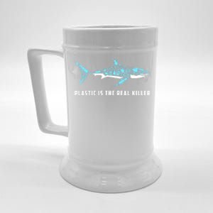 Plastic Is The Real Killer Shark Plastic Pollution Gift Beer Stein