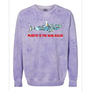 Plastic Is The Real Killer Costume Shark Save Ocean Cool Gift Colorblast Crewneck Sweatshirt