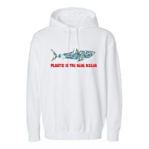 Plastic Is The Real Killer Costume Shark Save Ocean Cool Gift Garment-Dyed Fleece Hoodie