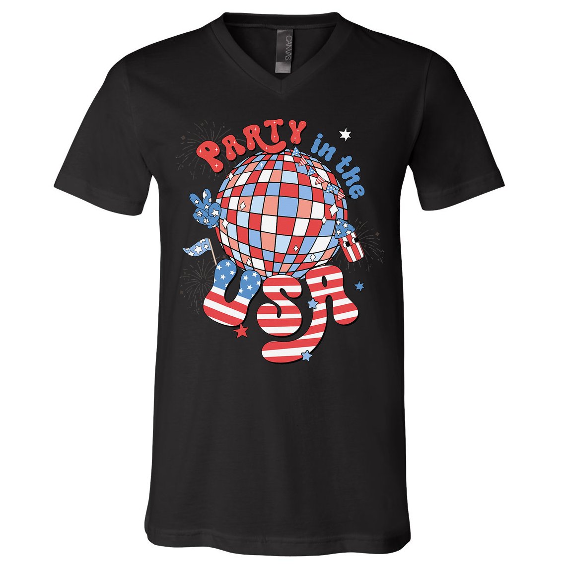 Party In The USA 4th Of July America Independence Disco V-Neck T-Shirt