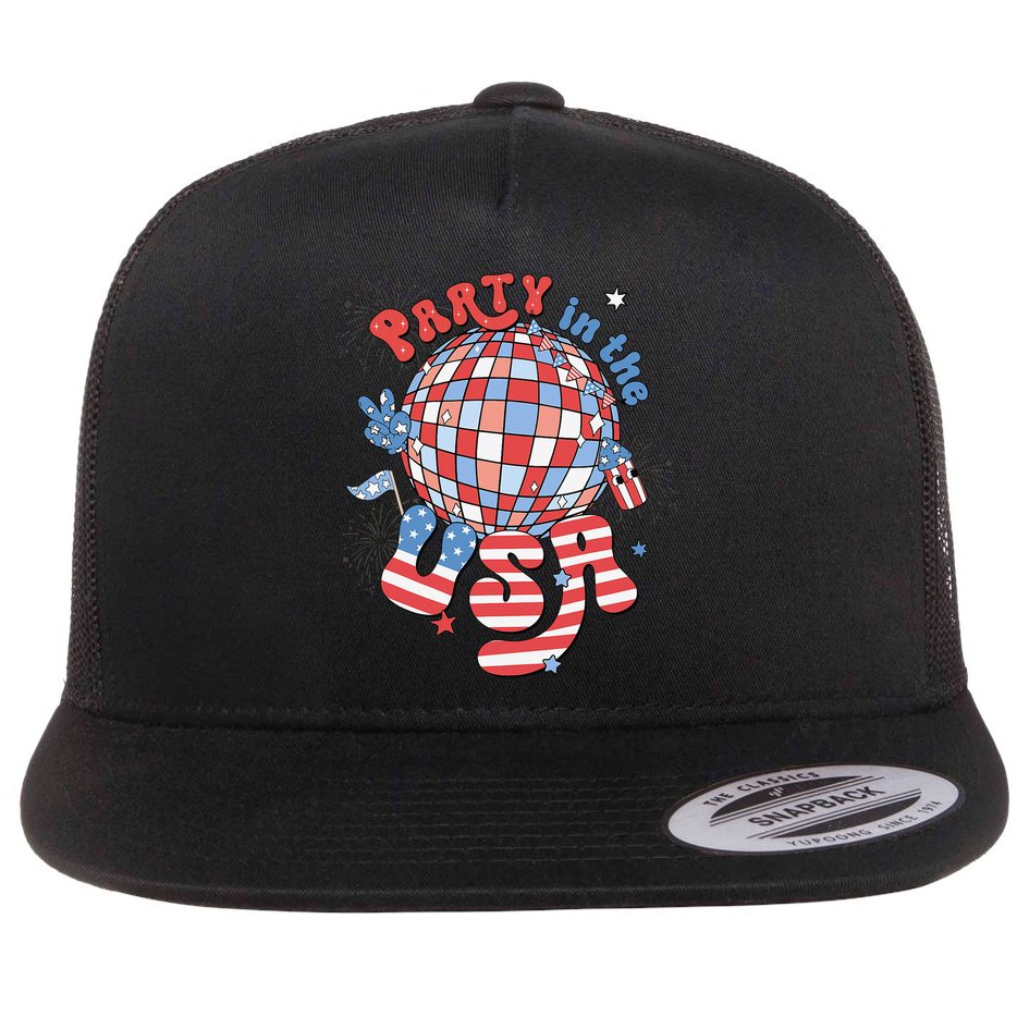 Party In The USA 4th Of July America Independence Disco Flat Bill Trucker Hat
