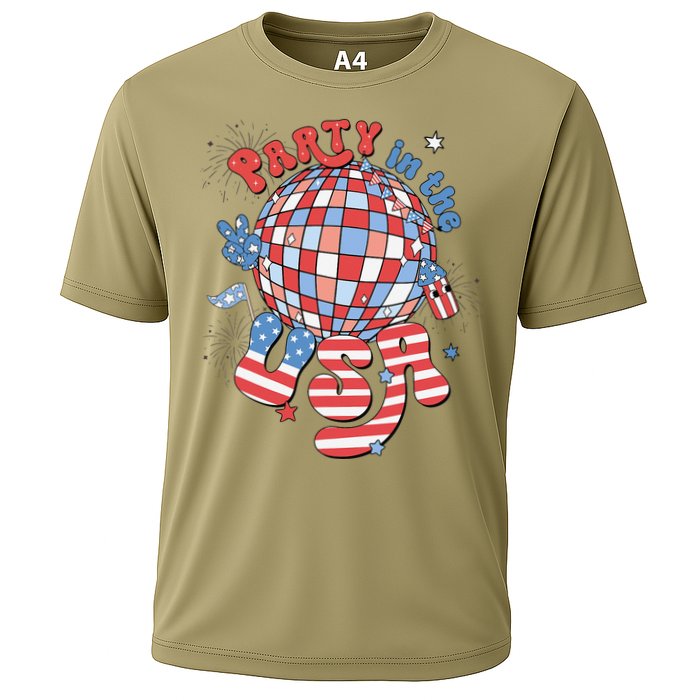 Party In The USA 4th Of July America Independence Disco Cooling Performance Crew T-Shirt