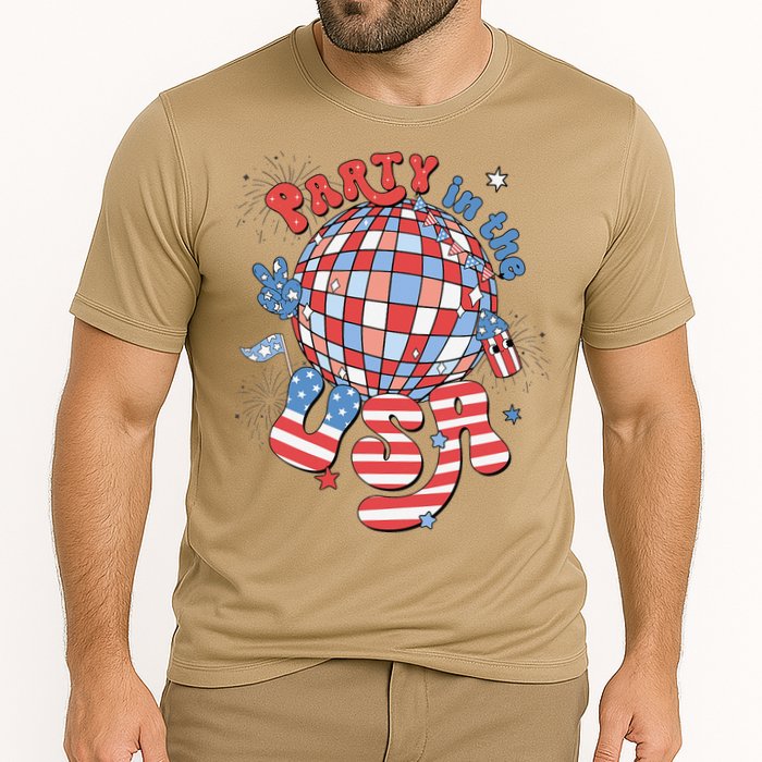 Party In The USA 4th Of July America Independence Disco Cooling Performance Crew T-Shirt