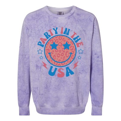 Party In The USA 4th Of July Preppy Smile Colorblast Crewneck Sweatshirt