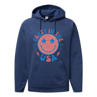 Party In The USA 4th Of July Preppy Smile Performance Fleece Hoodie