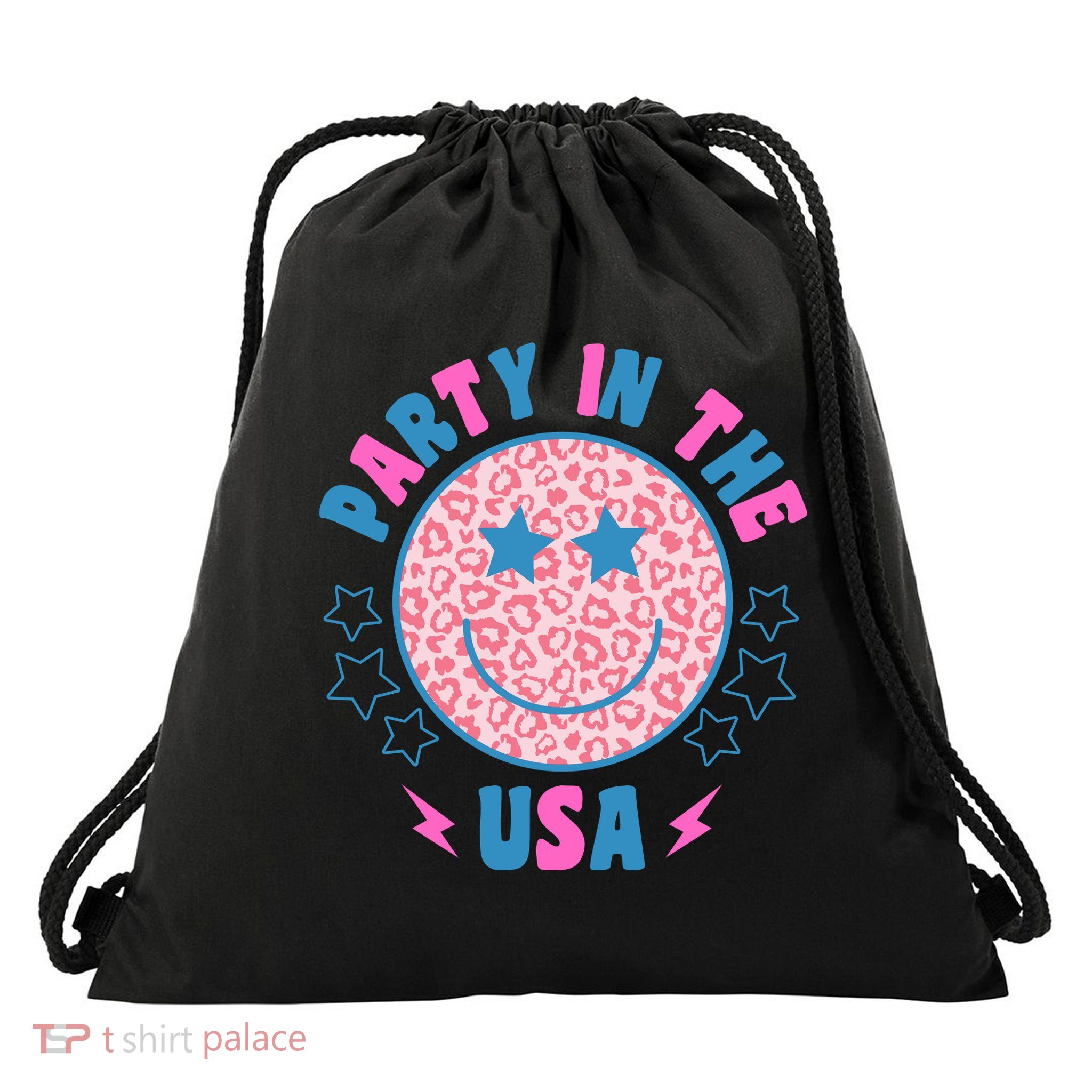 Party In The Usa Retro Star Smile Drawstring Bag