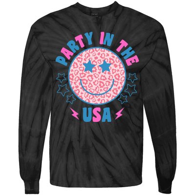 Party In The Usa Retro Star Smile Tie-Dye Long Sleeve Shirt