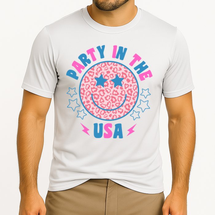 Party In The Usa Retro Star Smile Cooling Performance Crew T-Shirt