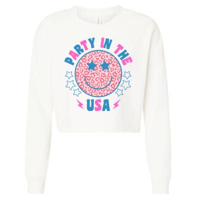 Party In The Usa Retro Star Smile Cropped Pullover Crew