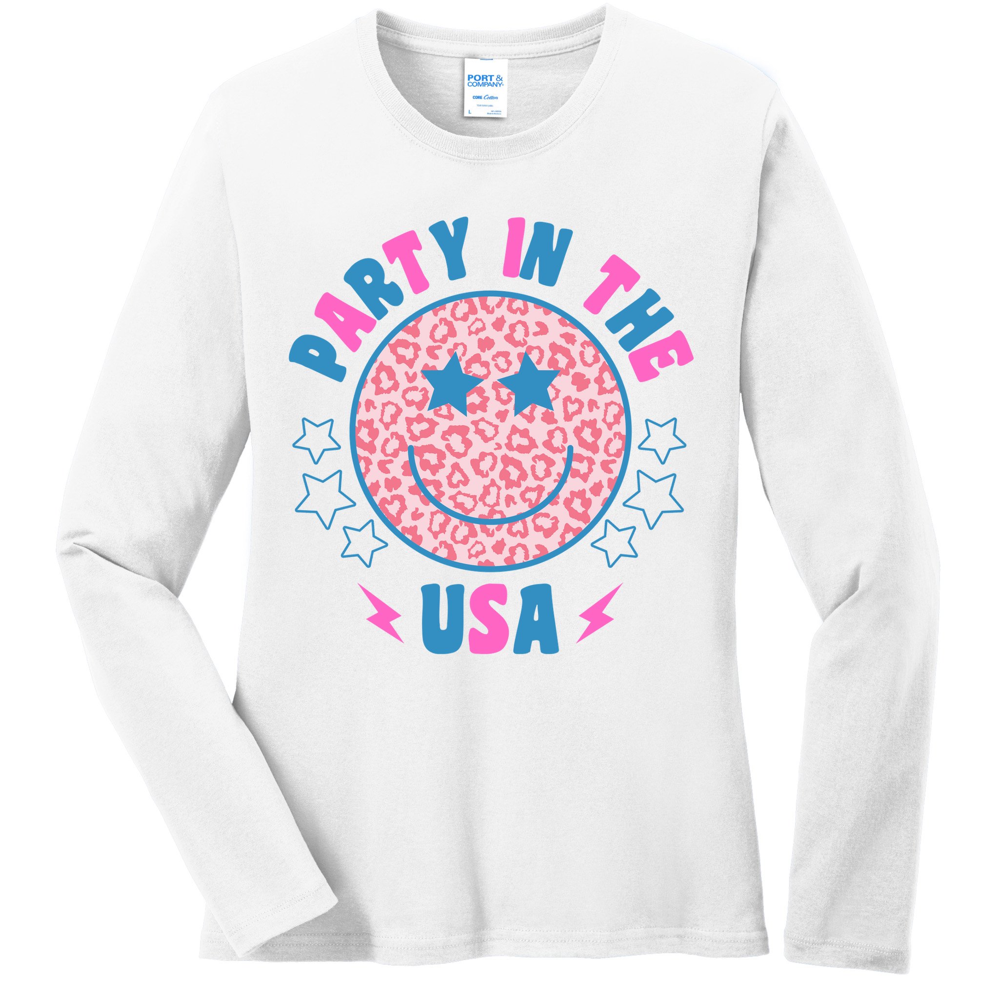 Party In The Usa Retro Star Smile Ladies Long Sleeve Shirt