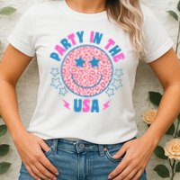 Party In The Usa Retro Star Smile Womens T-Shirt
