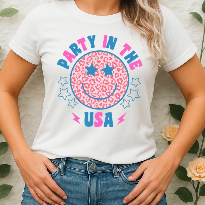 Party In The Usa Retro Star Smile Womens T-Shirt