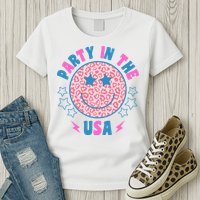 Party In The Usa Retro Star Smile Womens T-Shirt