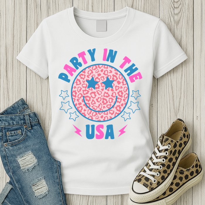 Party In The Usa Retro Star Smile Womens T-Shirt