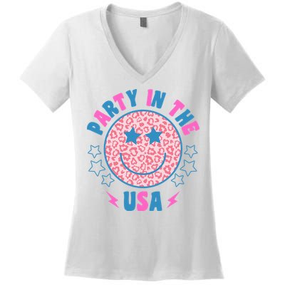 Party In The Usa Retro Star Smile Women's V-Neck T-Shirt