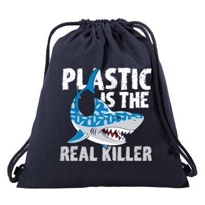 Plastic Is The Real Killer Save Shark Environt Awareness Gift Drawstring Bag