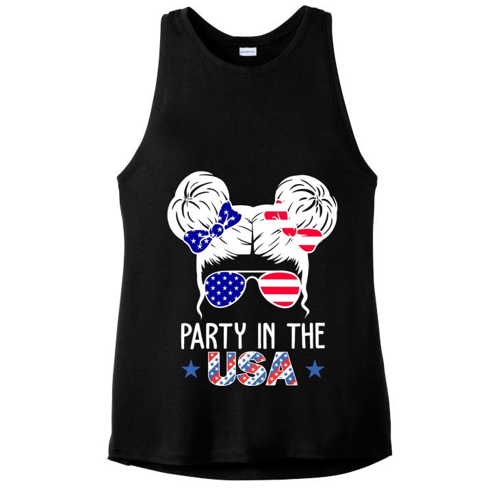 Party In The Usa Hair Bun 4th Of July Ladies PosiCharge Tri-Blend Wicking Tank