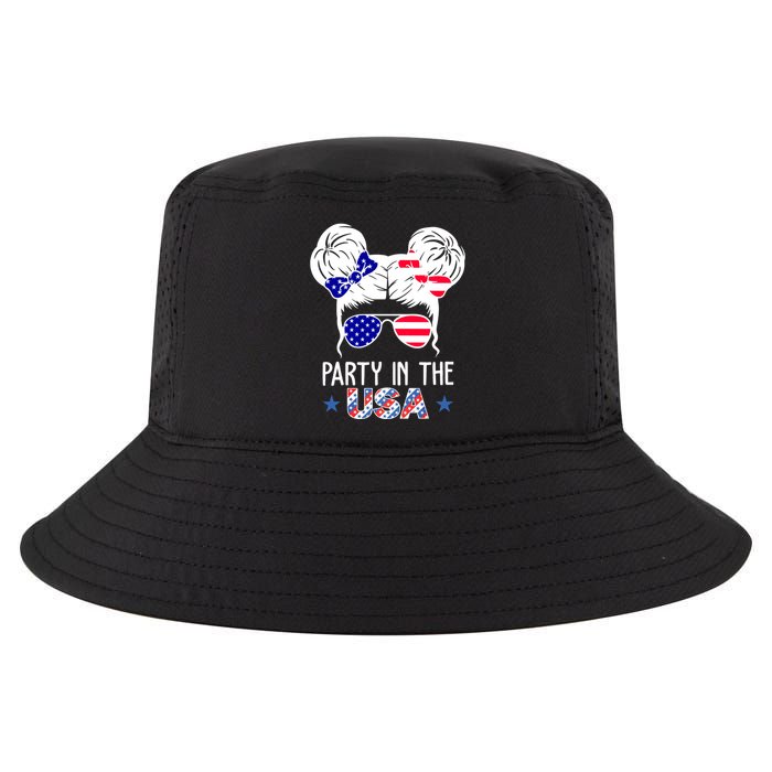 Party In The Usa Hair Bun 4th Of July Cool Comfort Performance Bucket Hat