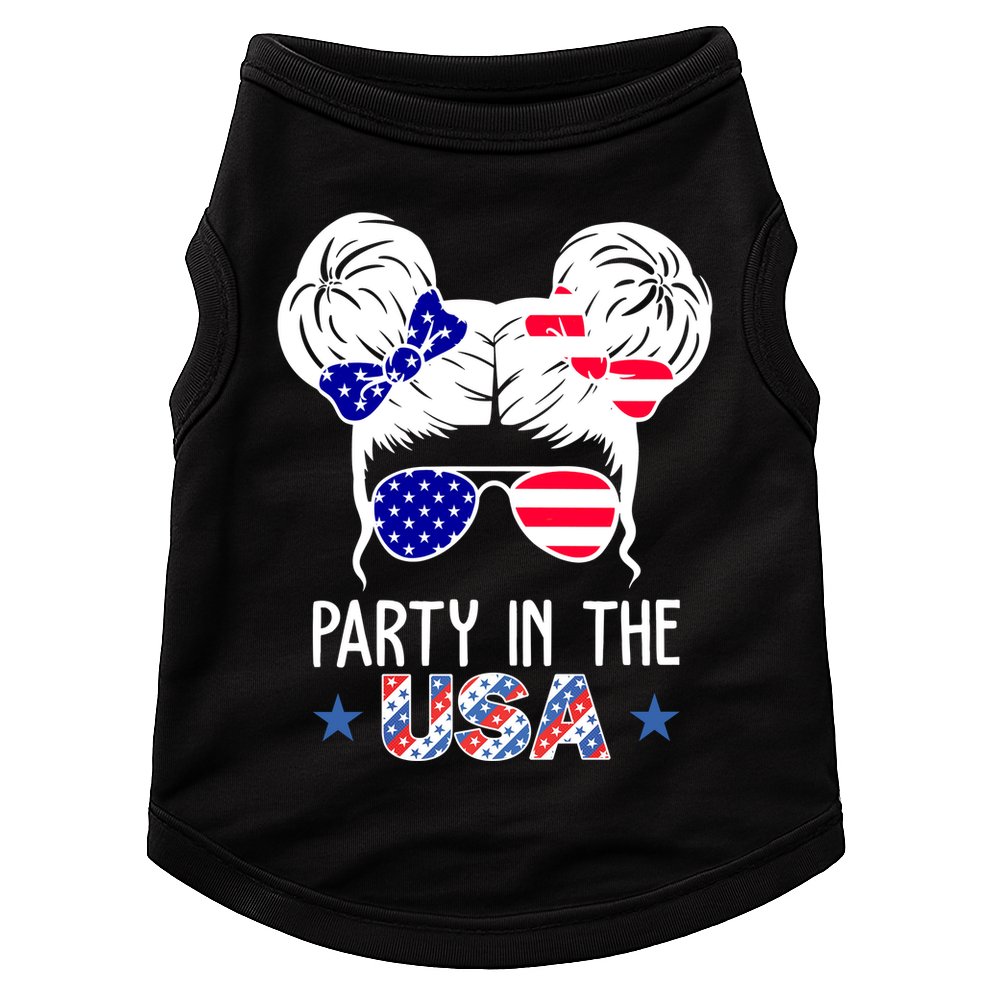 Party In The Usa Hair Bun 4th Of July Doggie Tank