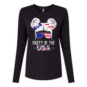 Party In The Usa Hair Bun 4th Of July Womens Cotton Relaxed Long Sleeve T-Shirt