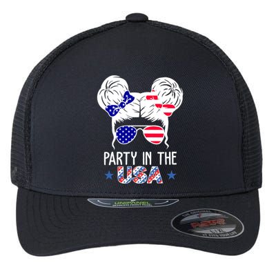 Party In The Usa Hair Bun 4th Of July Flexfit Unipanel Trucker Cap